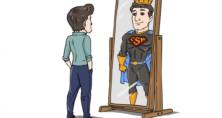 hero looking in the mirror